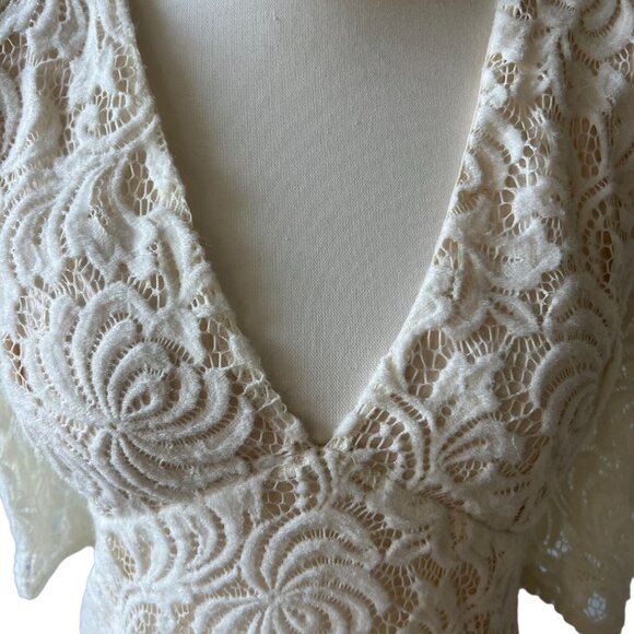 FREE PEOPLE Womens Cream Lace V Neck Dress Size Small - Picture 4 of 6